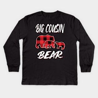 Big Cousin Bear Red Plaid Christmas Pajama Matching Family Gift Kids Long Sleeve T-Shirt